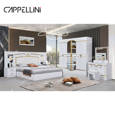 Lit de luxe en bois blanc en cuir double king size Chambre principale maison cadre en bois moderne ensemble complet de meubles de chambre