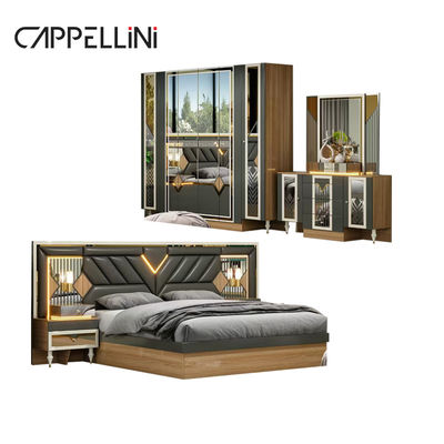 En bois américain, double cuir king size lit maison chambre principale suite en bois pas cher ensemble de meubles de chambre moderne complet