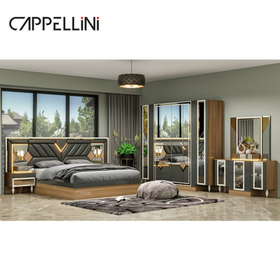 En bois américain, double cuir king size lit maison chambre principale suite en bois pas cher ensemble de meubles de chambre moderne complet