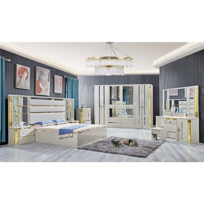 Villa de luxe moderne en bois cadre king size lit maison royale classique en bois double cuir queen ensemble de meubles de chambre complète