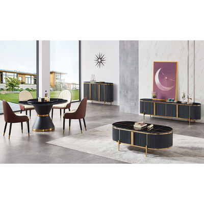 Design moderne Table à manger en ardoise en marbre noir 4 chaises Meubles pour la maison 6 places Table à manger ronde de luxe