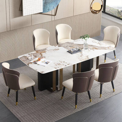 Design moderne Table à manger en métal royale et chaise ensemble de 6 places Meubles de maison Salle à manger Or Table à manger en marbre de luxe