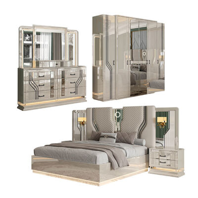 Chambre moderne pour adultes de style turc Suite à deux lits Entrepôt à la maison Armature en bois Luxe King Size Ensemble complet de meubles de chambre
