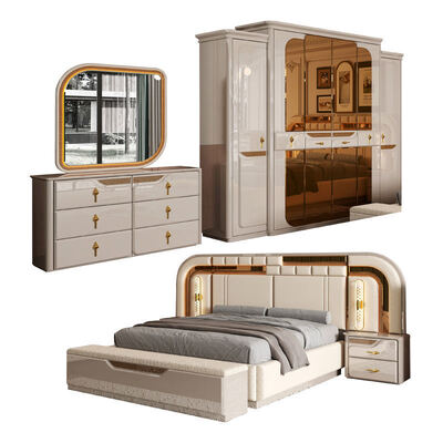 Ensembles de chambre à coucher de luxe royales de style européen, lit double moderne, rangement pour la maison, cadre en bois, ensemble complet de meubles de chambre à coucher king size