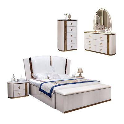 Lit en bois de luxe en cuir king size ensemble de chambre à coucher double chambre pour adultes cadre en bois ensemble de meubles de chambre moderne de luxe