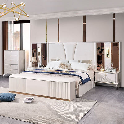 Lit en bois de luxe en cuir king size ensemble de chambre à coucher double chambre pour adultes cadre en bois ensemble de meubles de chambre moderne de luxe