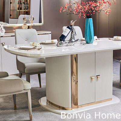 Ensembles de salle à manger de luxe modernes en bois blanc 6 places, meubles complets pour la maison, table de salle à manger en bois spacieuse et chaises