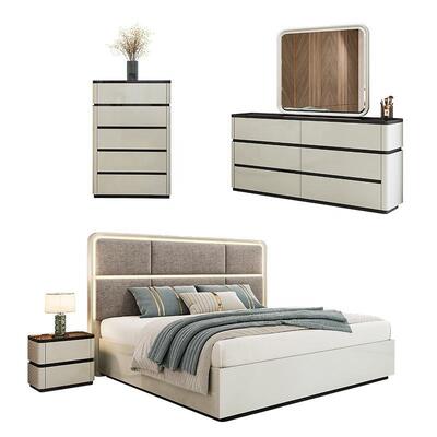 Chambre a Coucher Complet ensembles de Chambre de luxe tête de lit éclairée lit king Size cadre en bois Double ensemble de meubles de Chambre moderne