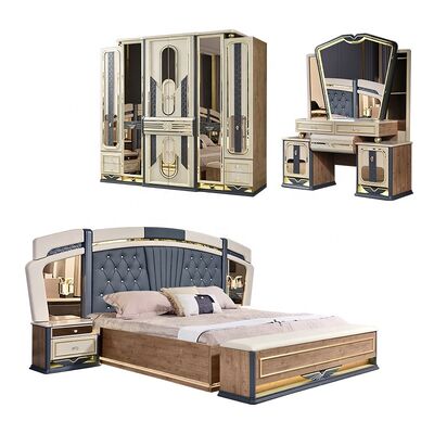 Chambre a Coucher Complet De Luxe Chambre à coucher Ensembles de grande taille Lit Chambre à la maison Chambre à double cadre en bois Ensemble de meubles de chambre moderne de luxe
