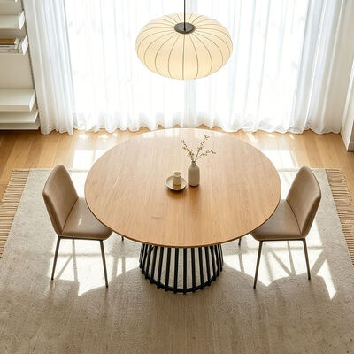 Table à manger à bord en direct de style minimaliste Base métallique Meubles de salle à manger en bois Table à manger moderne Ensemble de 6 places