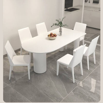 Table à manger scandinave blanche ensemble de base métallique Meubles de salle à manger de pierre ardoise haut table à manger moderne pour appartement d'hôtel