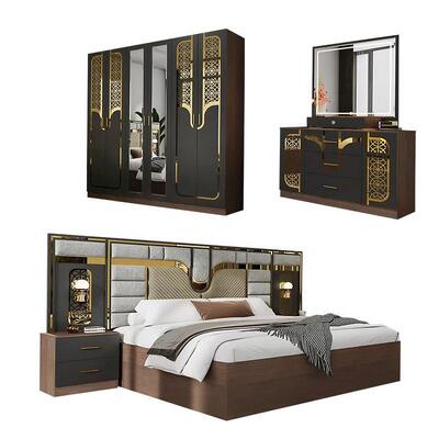Ensemble de meubles de chambre moderne turc en gros Ensemble complet de 5 pièces de taille roi Chambre de couchée Cadre en bois Ensemble de meubles de chambre