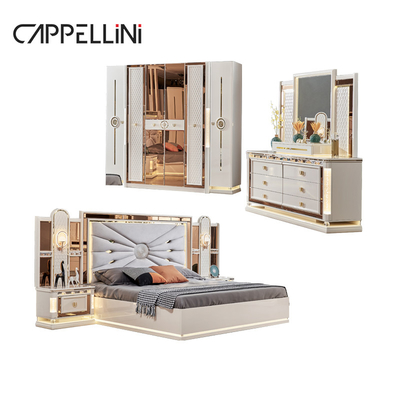 Luxe Royal Moderne cadre en bois Double lit King Size Tête de lit en cuir maison classique Reine Meubles en bois de chambre complète