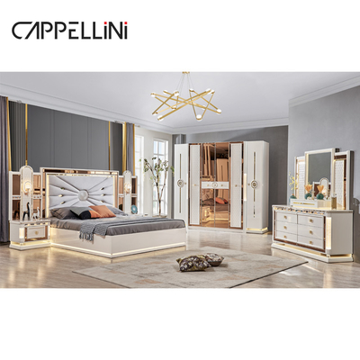 Luxe Royal Moderne cadre en bois Double lit King Size Tête de lit en cuir maison classique Reine Meubles en bois de chambre complète