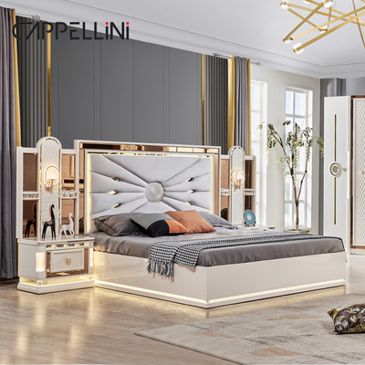 Luxe Royal Moderne cadre en bois Double lit King Size Tête de lit en cuir maison classique Reine Meubles en bois de chambre complète