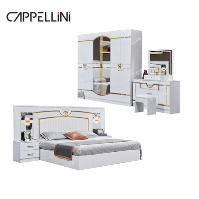 Lit de luxe en bois blanc en cuir double king size Chambre principale maison cadre en bois moderne ensemble complet de meubles de chambre
