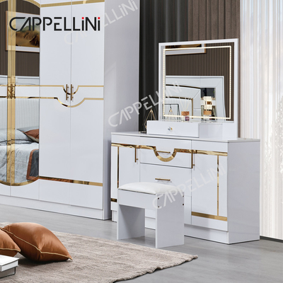 Lit de luxe en bois blanc en cuir double king size Chambre principale maison cadre en bois moderne ensemble complet de meubles de chambre