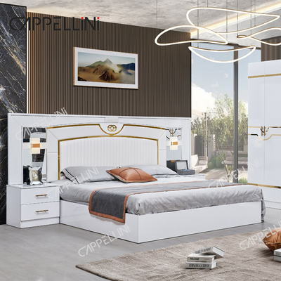 Lit de luxe en bois blanc en cuir double king size Chambre principale maison cadre en bois moderne ensemble complet de meubles de chambre