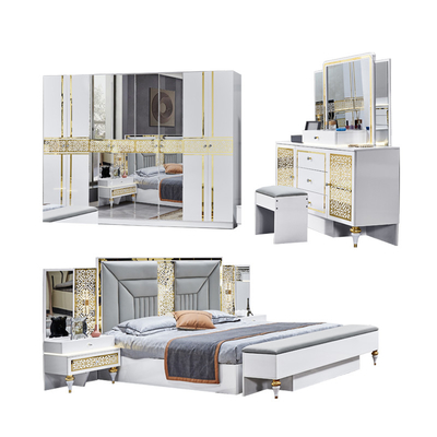 Vente en gros de maison française en bois Chambre principale Chambre double Chambre à coucher moderne en bois de taille King Meubles de chambre de luxe