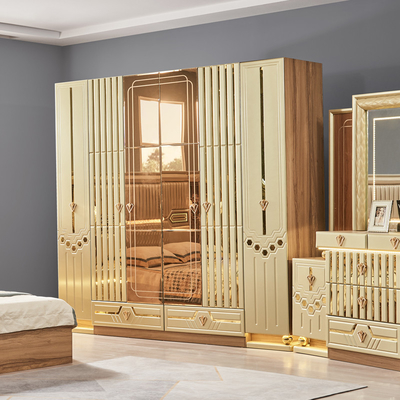 2025 Nouveau design moderne King Size Lit en cuir double Suite Chambre principale Ensemble complet de luxe en bois 5 pièces de meubles de maison Ensembles de chambre