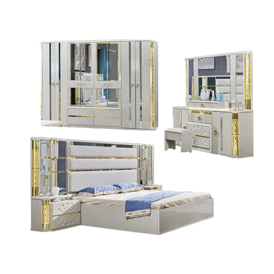 Villa de luxe moderne en bois cadre king size lit maison royale classique en bois double cuir queen ensemble de meubles de chambre complète