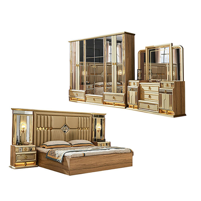 Lit en bois moderne en or king size chambre double maison royale maison de luxe en bois
