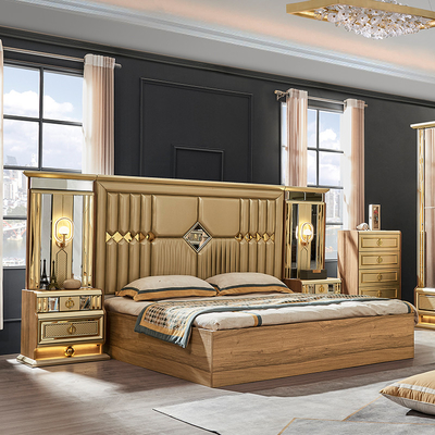 Lit en bois moderne en or king size chambre double maison royale maison de luxe en bois