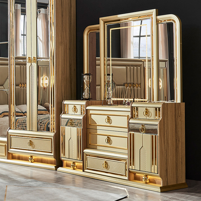 Lit en bois moderne en or king size chambre double maison royale maison de luxe en bois