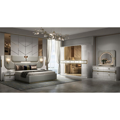 Ensembles de chambre à coucher king size en bois de luxe de style turc, lit double rembourré, chambre moderne, cadre en bois, ensemble complet de meubles de chambre à coucher