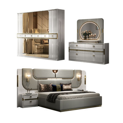 Ensembles de chambre à coucher king size en bois de luxe de style turc, lit double rembourré, chambre moderne, cadre en bois, ensemble complet de meubles de chambre à coucher