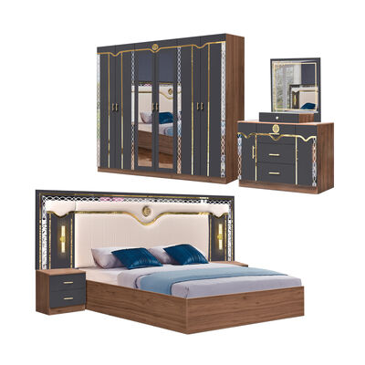 Chine en gros bon marché en bois MDF king taille lit ensemble 5 pièces chambre double moderne luxe cadre en bois chambre ensemble meubles