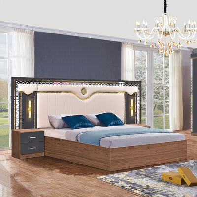 Chine en gros bon marché en bois MDF king taille lit ensemble 5 pièces chambre double moderne luxe cadre en bois chambre ensemble meubles