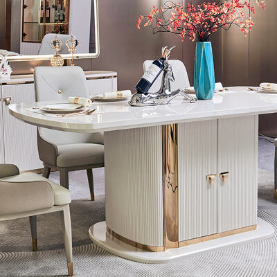 Maison moderne de luxe Table à manger et chaises en bois Ensemble de 6 places Meubles blancs Ensemble complet de salle à manger en bois