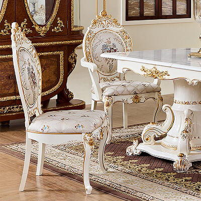 Table à manger en bois blanc de luxe de la famille royale française, ensemble de 6 sièges, chaises et fauteuils, meubles de villa, ensemble de grande salle à manger en bois classique européen