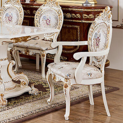 Table à manger en bois blanc de luxe de la famille royale française, ensemble de 6 sièges, chaises et fauteuils, meubles de villa, ensemble de grande salle à manger en bois classique européen