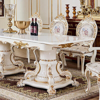 Table à manger en bois blanc de luxe de la famille royale française, ensemble de 6 sièges, chaises et fauteuils, meubles de villa, ensemble de grande salle à manger en bois classique européen