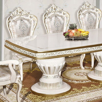 Ensemble de table à manger en bois classique antique blanc avec 6 chaises, style européen, royal, grand, en bois, luxe, pour la maison, ensembles de salle à manger, meubles