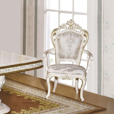 Ensemble de table à manger en bois classique antique blanc avec 6 chaises, style européen, royal, grand, en bois, luxe, pour la maison, ensembles de salle à manger, meubles