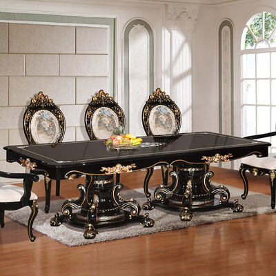 Table à manger de luxe de style classique européen 6 sièges chaises complète maison ancienne grand ensemble de salle à manger en bois