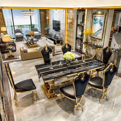 Table à manger en bois de luxe de style européen, style royal turc, table à manger de luxe en métal et ensemble de chaises 6 places, Furniet, chaises 8 places, meubles de maison, salle à manger, grande table à manger classique en bois