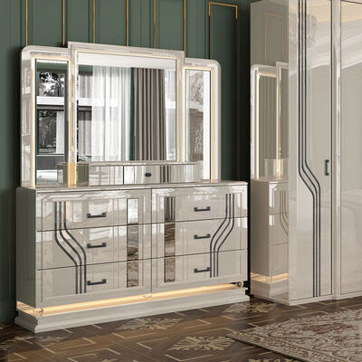 Chambre moderne pour adultes de style turc Suite à deux lits Entrepôt à la maison Armature en bois Luxe King Size Ensemble complet de meubles de chambre