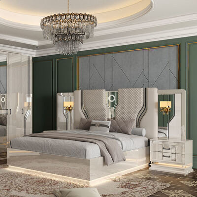 Chambre moderne pour adultes de style turc Suite à deux lits Entrepôt à la maison Armature en bois Luxe King Size Ensemble complet de meubles de chambre