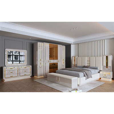 Ensemble de chambre moderne de luxe royale en bois de taille royale Chambre à coucher maison Chambre à double cadre en bois Ensemble de meubles de chambre