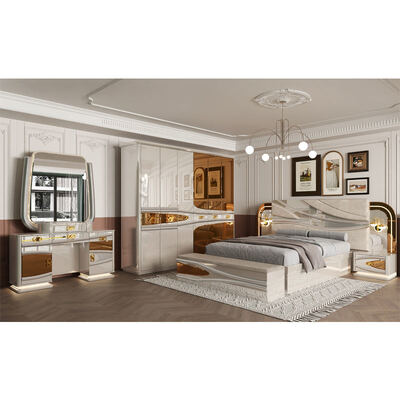 Ensembles de chambre à coucher de luxe modernes complets en gros, lit double en bois, chambre turque, cadre en bois royal, ensemble complet de meubles de chambre à coucher pour la maison