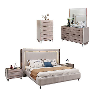 Tableau de couchage en cuir de luxe en bois cadre moderne chambre à la maison double ensemble complet de meubles de chambre