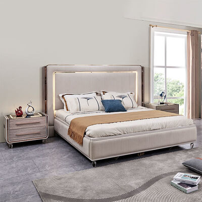 Tableau de couchage en cuir de luxe en bois cadre moderne chambre à la maison double ensemble complet de meubles de chambre