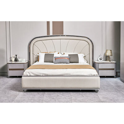 Lit double en cuir de luxe contemporain Ensemble de chambre à coucher complet Maître de chambre cadre en bois Ensemble de meubles de chambre moderne King Size