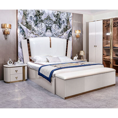 Lit en bois de luxe en cuir king size ensemble de chambre à coucher double chambre pour adultes cadre en bois ensemble de meubles de chambre moderne de luxe