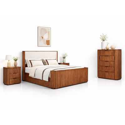 Moderne en bois massif de taille royale Ensemble de chambre à coucher Lit double Chambre maîtresse maison de rangement Cadre en bois Ensemble complet de meubles de chambre de luxe