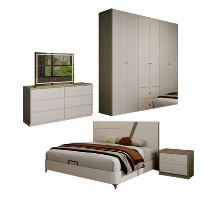 Ensembles de chambre en bois de luxe moderne Meubles avec rangement en reculant tête de lit éclairée et assemblage simple pour l'appartement d'hôtel à domicile